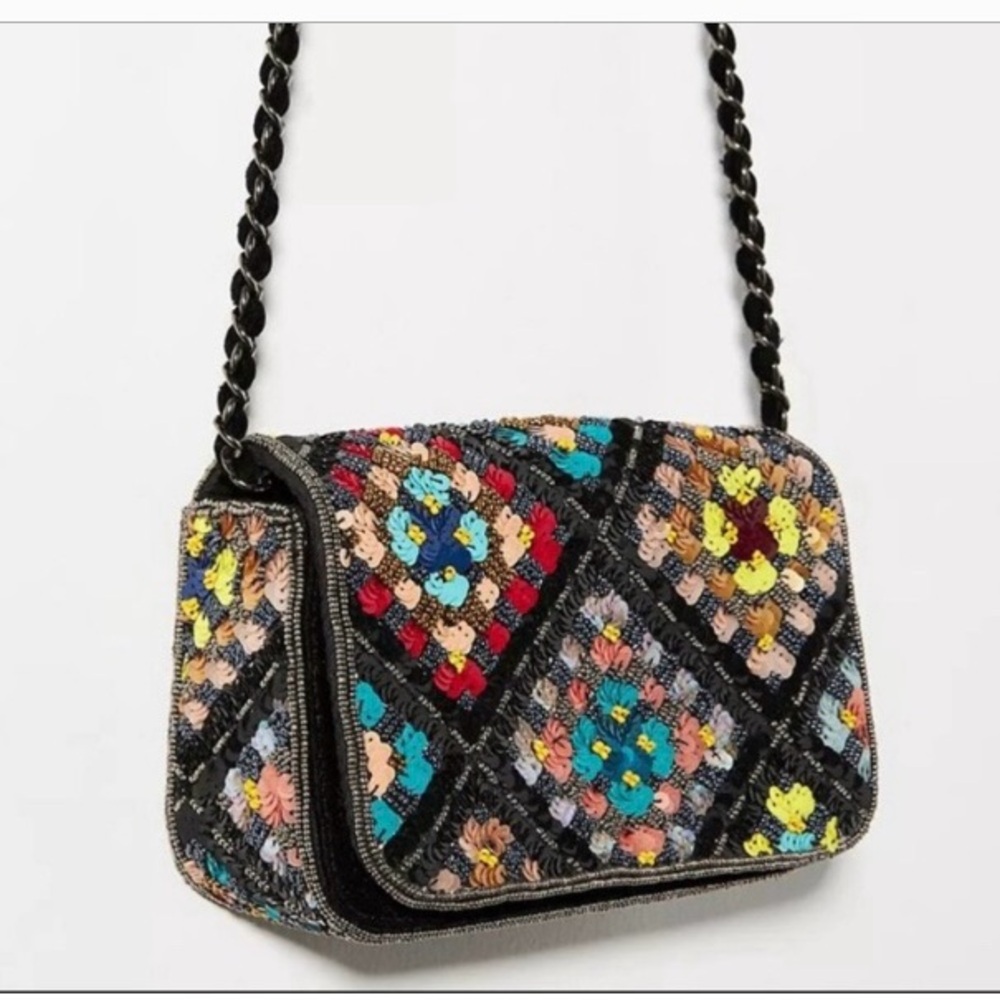 Anthropologie beaded sequin embellished crossbody clutch